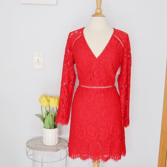 Monique Lhuillier Dresses & Skirts - Monique Lhuillier Embroidered Red Lace Dress Sz12